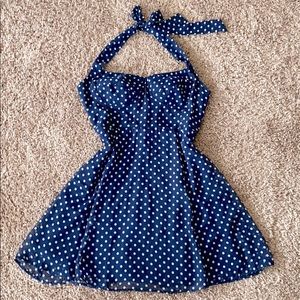 Navy White Halter Pinup Skater Dress